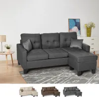 Modernes 3-Sitzer Ecksofa Pouf 2 Kissen Wohnzimmer Remissus - Grau