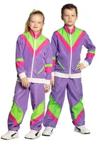 Lila Kinder Kostüm 80er Jahre  Trainingsanzug 4-12 Jahre - Jogginganzug mit Taschen 4-6 Jahre