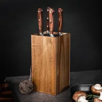 Navaris Messerblock aus Akazienholz mit Borsteneinsatz - Messer Block unbestückt  aus Holz - universal für Küchenmesser Kochmesser Kochbesteck