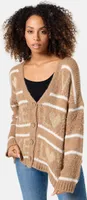 PM SELECTED Festliche Damen Strickjacke mit goldenem Love Muster Gestreift Cardigan Jacke Pullover Gestrickt PM68 Taupe Einheitsgröße 34 - 38