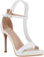 VAN HILL Damen High Heels Sandaletten Stiletto Party Plateau Vorne Schuhe 839935, Farbe: Weiß, Größe: 40