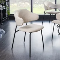 Design Stuhl VOGUE greige Bouclé schwarze Metallbeine