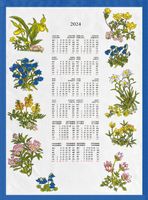 Stoffkalender Wandkalender, 45 x 65 cm, Baumwolle, inkl Stab und Kordel 1454 Alpenblumen