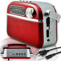 Retro Radio Lautsprecher Vintage Radio 1200 mAh Tragbares FM AM SW Küchenradio Retrofür Büro Zuhause Kofferradio Rot Retoo