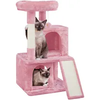 Yaheetech Kratzbaum Stabiler Katzenbaum 91 cm Katzenkratzbaum mit 2 Häuschen Sisal-Kratzstangen und Kuschelige Spielball Kletterbaum für Katzen, Hellrosa