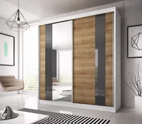 Schwebetürenschrank Kleiderschrank Schrank 203cm Weiß Riviera Gold mit Spiegel und Graphit Lacobel Glas Multi 39