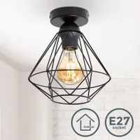 Stropné svietidlo Ø22 cm - objímka E27, retro, drôtené telo, čierne