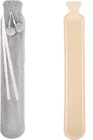 Lange Wärmflasche mit Plüschbezug – 2L, Gürtel zur Befestigung an Hals, Taille, Bauch, Gummi-Wärmflasche Verhinderung von Undichtigkeiten (Grau)