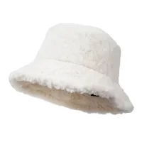 Wintermütze für Damen, dick, weich, einfarbig, flache Oberseite, breite Krempe, Plüsch, winddicht, kältebeständig, Fischerhut für Damen, Bucklet Cap, L, Weiß