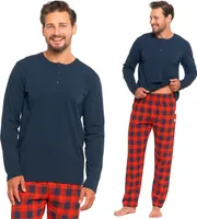 Piżama męska Moraj Świąteczna długa piżama bawełniana w kratę 5500-009, granatowy, 2XL