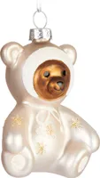 BRUBAKER Teddybär Baby in Strampler Silber Glitzer Weihnachtskugel aus Glas - Handbemalt - Teddy Christbaumschmuck Lustig - Weihnachtsdeko Figur