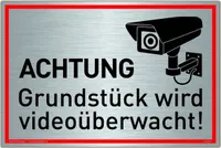 Dreifke® Schild Achtung Grundstück wird videoüberwacht | Schild mit UV-Schutz 300x200mm Silber Alu