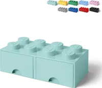 LEGO Aufbewahrungsbox in Ziegelsteinform mit 2 Schubladen 8 Noppen - Türkis