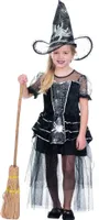 Little Spidy Kleid Hexe Spinne Halloween schwarz silber, Größe:116