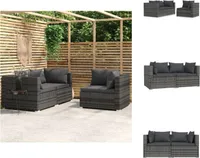 vidaXL 3-tlg. Garten-Lounge-Set mit Kissen Grau Poly Rattan -  Gartensofaelemente