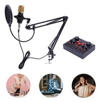 Mikrofony s živou zvukovou kartou V8s pro živé vysílání, vokály, Youtube, kardioidní kondenzátorový mikrofon BM-800(černý)