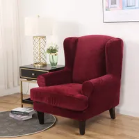 Samt Ohrensessel Hussen 2-teilig Sesselüberwürfe Schonbezug Elastische Sesselbezug Sofaüberwurf Stretch Schutzhülle Sessel Husse für Ohrensessel,Rot