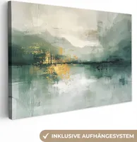 MuchoWow® - Leinwandbilder - Grün - Modern - Abstrakt - Gold, Wandbild, Wanddeko Bilder Wohnzimmer, 120x80 cm