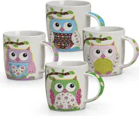 matches21 Tassen Becher Kaffeetassen Kaffeebecher bunte Eulen Motive 4-tlg. Set blau rosa lila grün Porzellan 9 cm / 300 ml