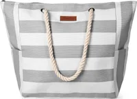 Strandtasche Damen Große Badetasche mit Reißverschluss Freizeittasche Sommer Tasche Gestreift Shopper Bag Einkaufstasche XXL Grau