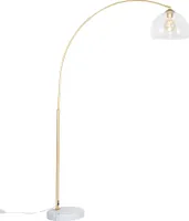 QAZQA - Moderne Bogenlampe aus Messing mit klarem Glas - Arc I Wohnzimmer I Schlafzimmer - Stahl Länglich - LED geeignet E27