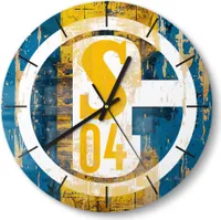 DEQORI Glasuhr Ø30 cm Modern 'Wappen Schalke 04' Wanduhr Glas Uhr Design leise Küchenuhr
