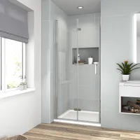 EMKE Duschtür 80 x 195 cm Falttür Nischentür Nischenfalttür Duschabtrennung Dusche Schwingtür Duschwand Klarglas 6mm ESG Sicherheitsglas mit Beidseitiger Nano Beschichtung