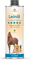 Leinöl Hunde, Pferde und Katzen 1 L - Barföl Nativ mit Omega 3 & 6 Fettsäuren - Leinöl Pferde, Hunde & Katzen natürlicher Futterzusatz zum Barfen - 1000ml Leinsamenöl Kaltgepresst in recyclebarer Dose