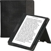 kwmobile Hülle kompatibel mit Onyx Boox Leaf 2 Hülle - Flip Case mit Handschlaufe - Kunstleder Cover - Schwarz Dunkelgrau