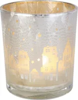 Windlicht - Winterdorf - silber - ca. 9 x 10 cm