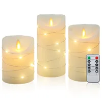 CCLIFE Flammenlose LED Kerzen 3/5er Set mit LED Lichterketten, Color:3er beige mit Lichterkette