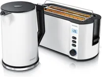Arendo Frühstücks-Set, Wasserkocher 1,5L mit Temperatureinstellung, 4-Scheiben Toaster Langschlitz, Weiß