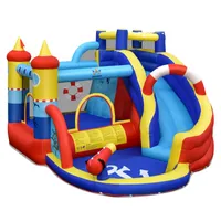 COSTWAY Nafukovací skákací hrad 6 v 1 360x290x200cm, vodní park se skluzavkou, brouzdalištěm a vodním dělem, skákací hrad pro děti
