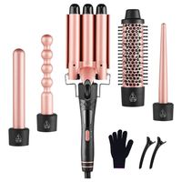 Kulma na vlasy - Waffle Iron - Waver - 5dílná kulma na vlasy - Wave Curler - Keramika - Rose Gold