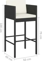 vidaXL Barová stolička 4 ks s vankúšom Black Poly Rattan