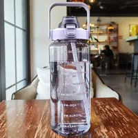 2L Trinkflasche mit Strohhalm BPA frei, Sportflasche Wasserflasche 2000ml Sportwasserflasche Getränkeflasche Lila