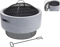 ProGarden Feuerschale mit Grillrost Rund Hellgrau 52x18,5 cm