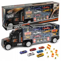 Spielzeug-LKW mit 6 Autos & Rennspiel – Transporter mit Zubehör & Brettspiel für Kinder