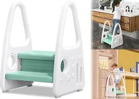 ACXIN Kinder Tritthocker Trittschemel 2 stufiger Lernturm Kinderschemel Kleinkind Trittstufe Stehender aus Kunststoff Sicherheit Pyramiden-Struktur (Grün)