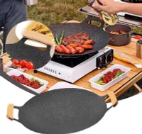 Grillpfanne Koreanische BBQ Grillplatte, Antihaftbeschichtet, Rauchfreie Grillplatte, Holzgriff, Herdplatte, Bratpfanne (30cm)