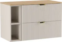 WENA Skříňka pod umyvadlo 100 cm, žebrovaná čela, kovové úchytky ve zlaté barvě (barva: kašmír, horní deska z dubového dřeva)