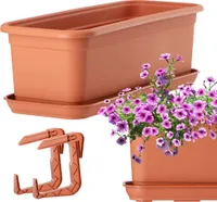 KADAX Blumenkasten mit Untersatz und Balkonkastenhalterung "Evron", aus Kunststoff, Blumentopf für Balkon, 40 cm, Terracotta