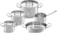 Fissler Original-Profi Collection Edelstahl-Kochtopfset, 5-teilig, Topf mit Metall-Deckel (3 Kochtöpfe inkl. Deckel,1 Servierpfanne, 1 Stielkasserolle) - Induktion 084-388-05-001 0 Silber