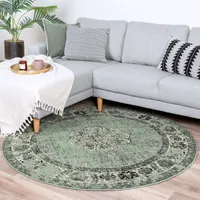 Teppich Vintage Rund - Wonder Grün Schwarz - Ø 180cm - Klassik, Orientalisch - Wohnzimmer, Esszimmer, Schlafzimmer -  FRAAI | Home & Living