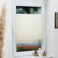 Grandekor Plissee Klemmfix Faltrollo ohne Bohren 85x200cm(BxH)Beige, Kinderleichte Montage, Jalousie Plisseerollo Sichtschutz und Sonnenschutz für Fenster & Tür