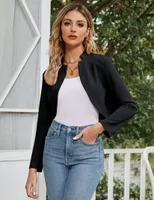 Acekool Bolero Damen-Blazer Langarm Einfarbig Stola Bolerojacke Schulterwärmer Schwarz M