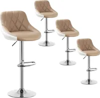 WOLTU 4 x Barhocker, aus Kunstleder, Gestell aus verchromtem Stahl, Khaki+ Weiß