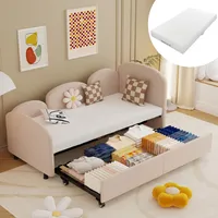 okwish Schlafsofa Daybett 90x200cm mit Ausziehbarem Unterbett 90x190cm und Lattenrost aus Holz, Tagesbett Kinderbett Jugendbett(Mit Matratze)- Rosa