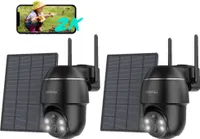 COOAU 2K-Überwachungskamera für den Außenbereich, batteriebetrieben, PTZ, PIR, Personenerkennung, Farbe, Nachtsicht, Wasserdicht, 2PCS