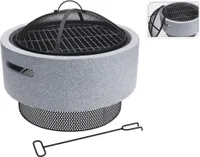ProGarden Feuerschale mit Grillrost Rund Hellgrau 52x18,5 cm